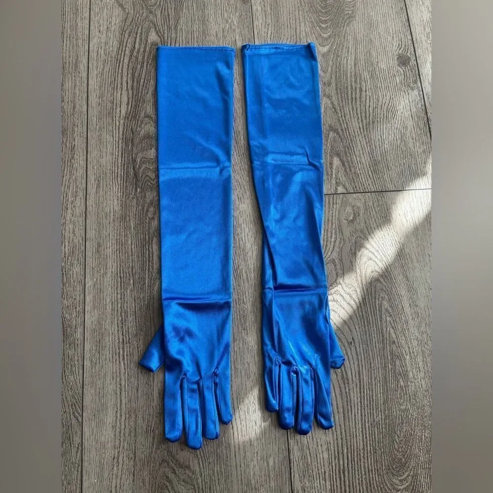 Elegant Blue Satin Opera Gloves